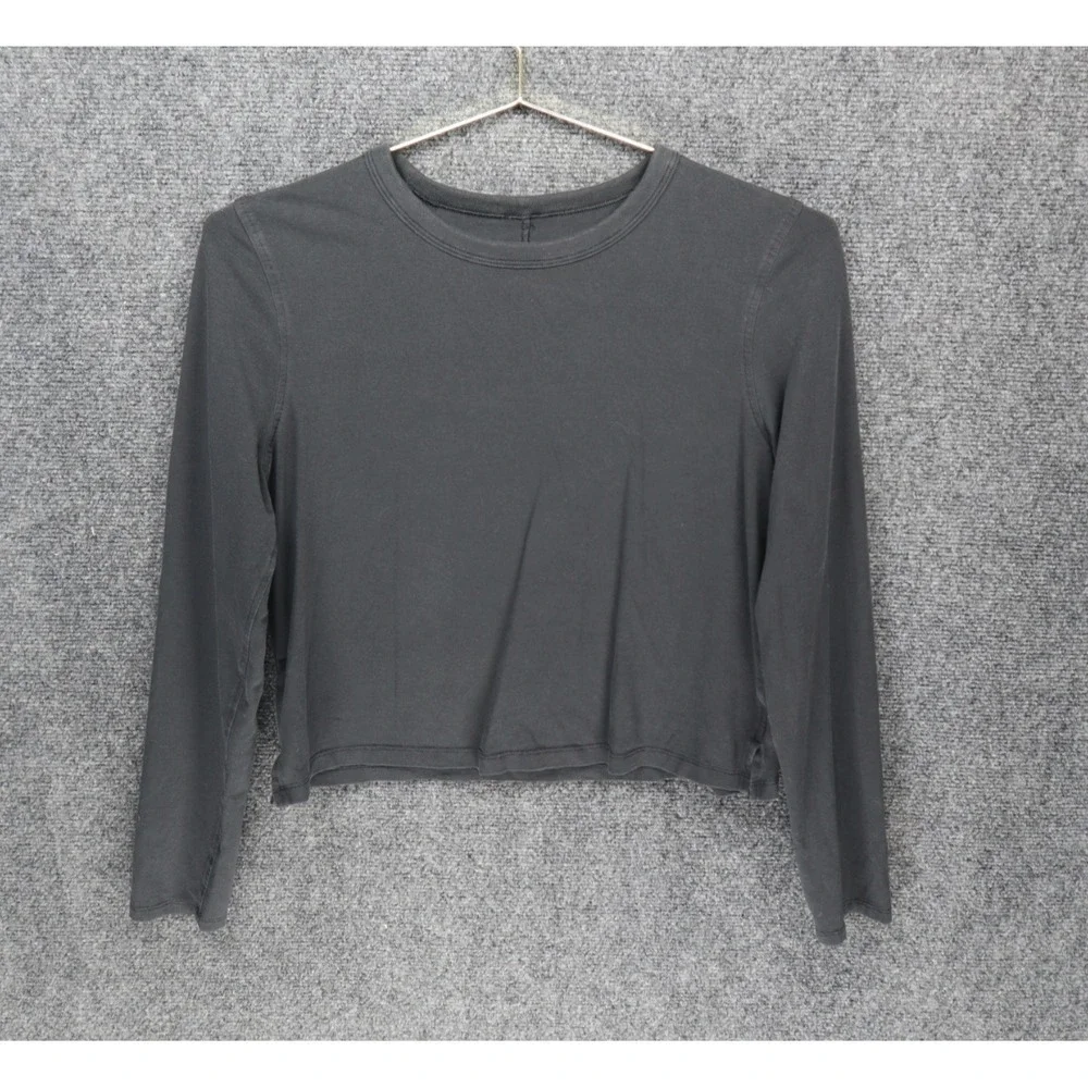 Lululemon Shirt Women 4‎ Faded Black Classic Fit Cotton Long Sleeve Crop Top